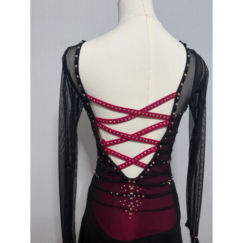 Burgundy mesh figure skating competition dress size XS - Picture 3 of 4